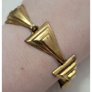 Vintage MONET Jewelers Signed 1930s Art Deco Gold Tone Link Bracelet Rare 7.5"